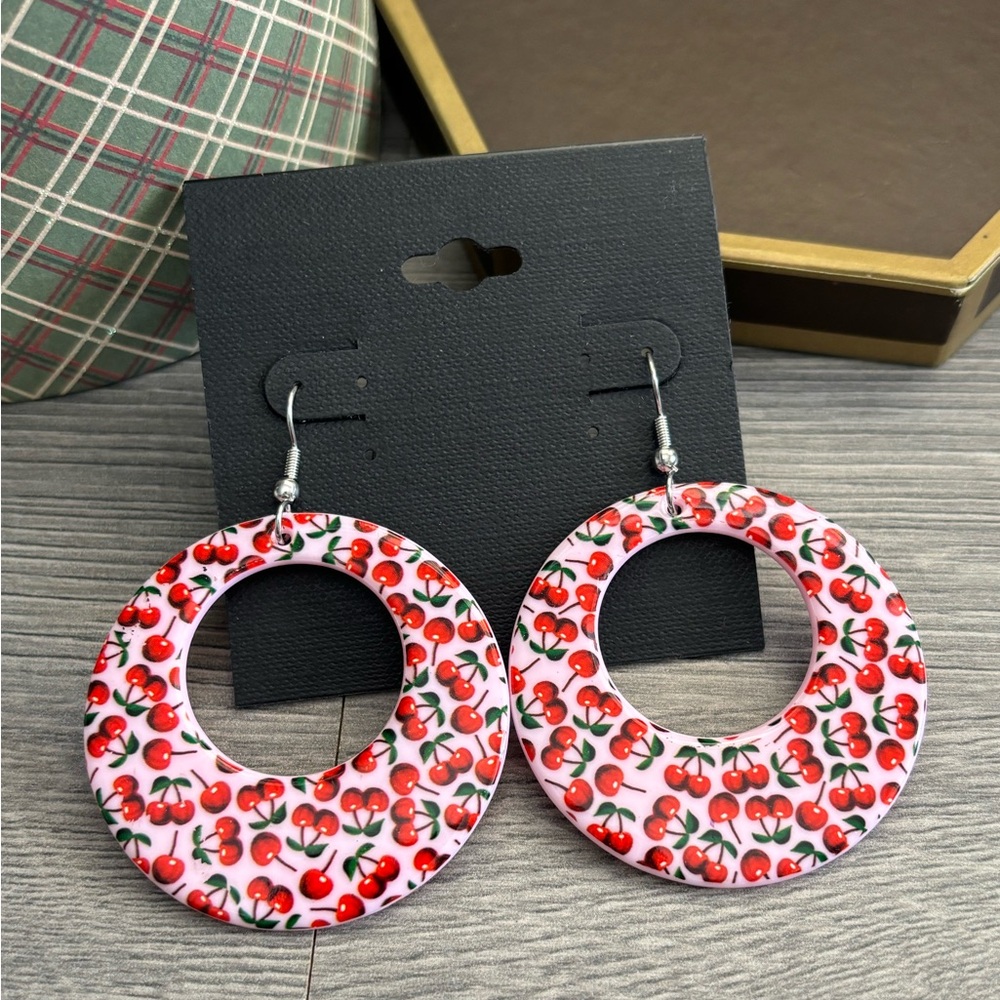 Cute Cherries Print Round Earrings